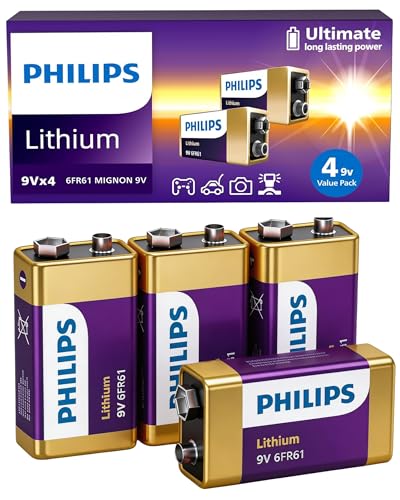 Philips 9V Lithium Battery (4 Pack) for Security Systems Keyless Entry Door Lock Multimeter Metal Detector