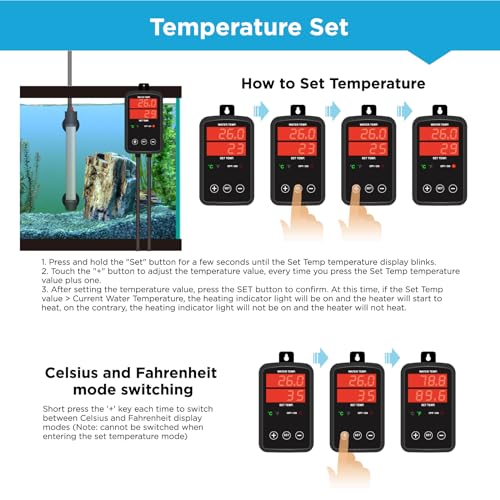 Image of 500W Titanium Aquarium Heater, Submersible Fish Tank Heater with Digital Display Temperature Controller, 0℃-40℃ Adjustable, Fast Heating for 65~95 Gal Saltwater Reef Fish Tank, MX-9016(500W)