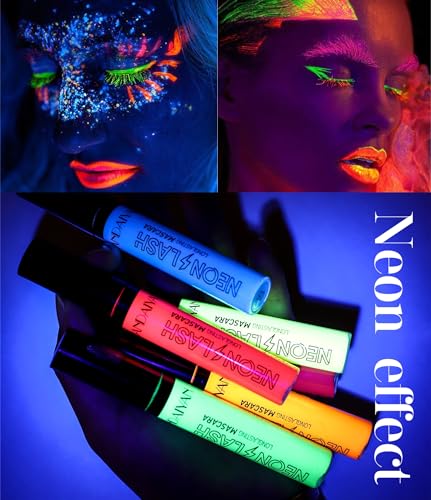 Neon Mascara UV Glow Rainbow Colorful Mascara Natural Lengthening and Thickening Effect No Clumping Waterproof Smudge-Proof Mascara (# 03, Color) - Image 5