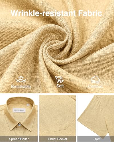 Image of Alimens & Gentle Mens Linen Shirts Short Sleeve Button Down Shirts Wrinkle Free Casual Vacation Beach Summer Tops