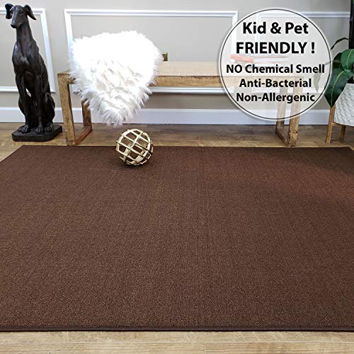 Maxy Home Area Rug 3x5 Solid Brown Rubber Backed Non Slip for Any Room
