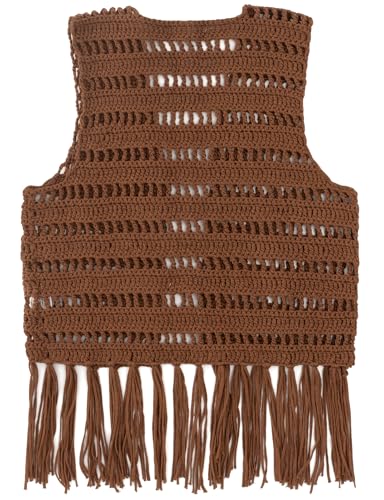 Noomelfish Girls Crochet Fringe Vest Kids Boho Tassels Cardigan Western Cowgirl Outfit (5-12 Years)2