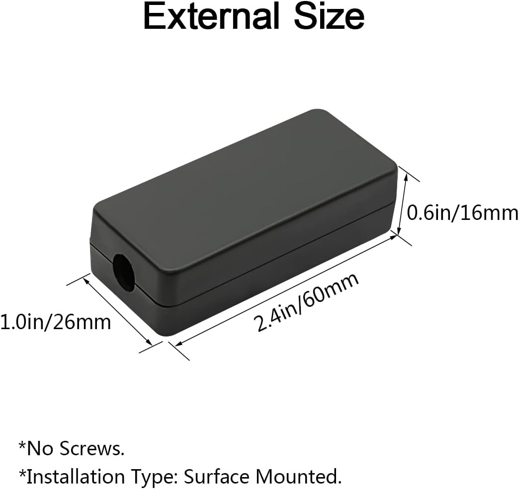 LeMotech 5Pcs ABS Plastic Electrical Project Case Power Junction Box, Project Box Black 2.4 x 1.0 x 0.6 inch (60 x 26 x 16 mm)