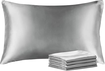 BEDELITE Satin Pillowcase with Zipper 4 Pack, Grey Pillow Cases Standard Size, Super Soft and Cooling Similar to Silk Pillow Cases, Gift for Women Men(20x26 Inches)