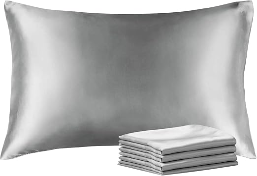 BEDELITE Satin Pillowcase with Zipper 4 Pack, Grey Pillow Cases Standard Size, Super Soft and Cooling Similar to Silk Pillow Cases, Gift for Women Men(20x26 Inches)