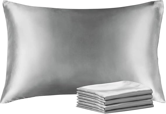 BEDELITE Satin Pillowcase with Zipper 4 Pack, Grey Pillow Cases Standard Size, Super Soft and Cooling Similar to Silk Pillow Cases, Gift for Women Men(20x26 Inches)