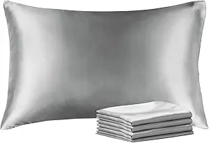 BEDELITE Satin Pillowcase with Zipper 4 Pack, Grey Pillow Cases Standard Size, Super Soft and Cooling Similar to Silk Pillow Cases, Gift for Women Men(20x26 Inches)