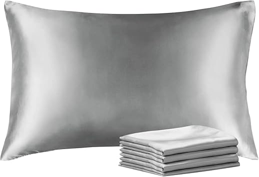 BEDELITE Satin Pillowcase with Zipper 4 Pack, Grey Pillow Cases Standard Size, Super Soft and Cooling Similar to Silk Pillow Cases, Gift for Women Men(20x26 Inches)