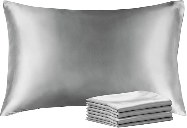 BEDELITE Satin Pillowcase with Zipper 4 Pack, Grey Pillow Cases Standard Size, Super Soft and Cooling Similar to Silk Pillow Cases, Gift for Women Men(20x26 Inches)