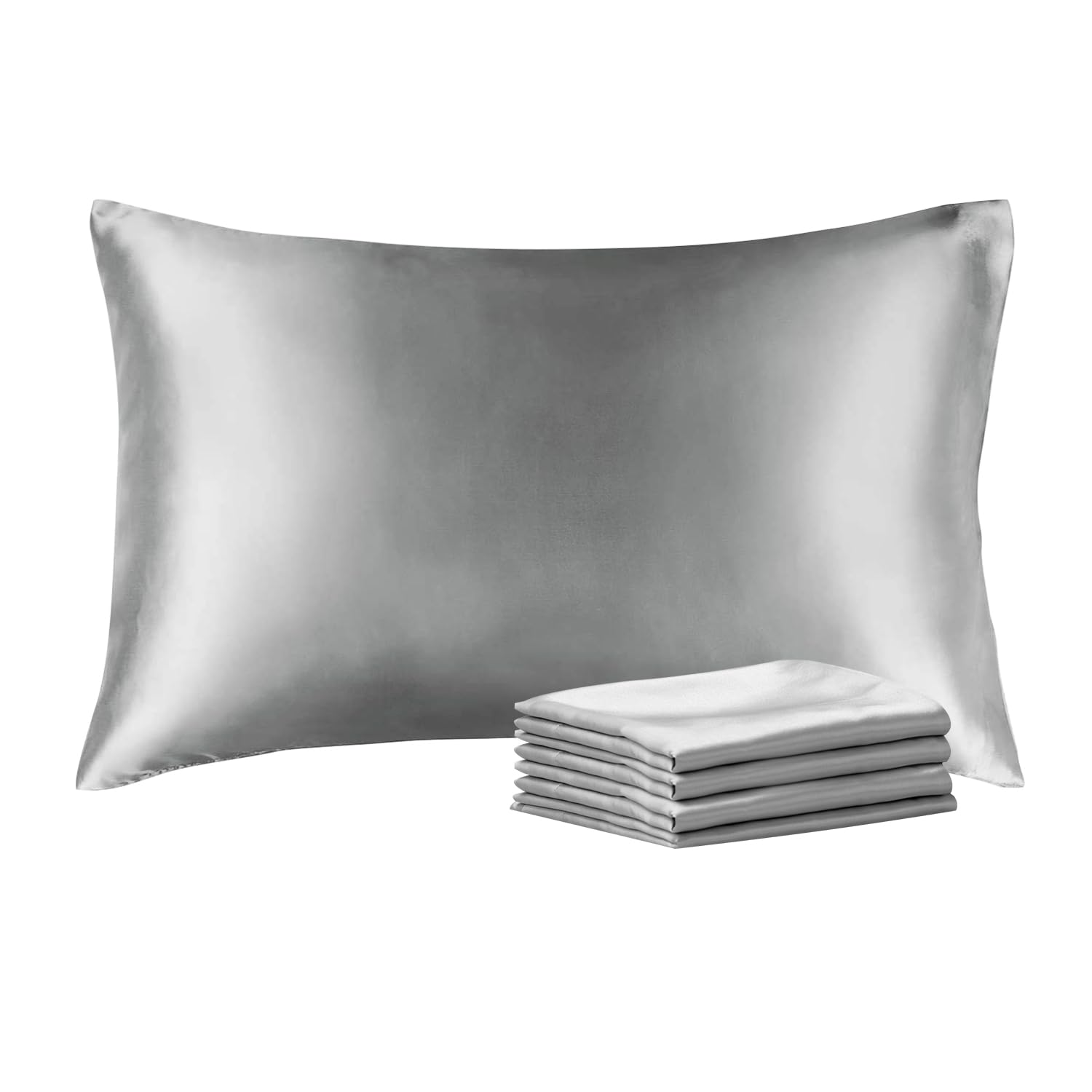 BEDELITE Satin Pillowcase with Zipper 4 Pack, Grey Pillow Cases King Size, Super Soft and Cooling Similar to Silk Pillow Cases, Gift for Women Men(20x40 Inches)