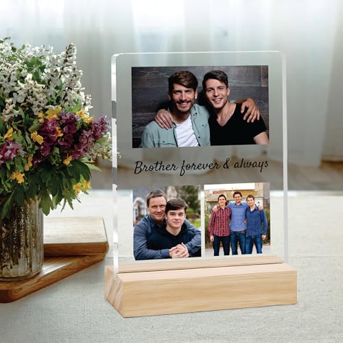 Image of Giftplease Customized Photo And Text Frame With Wooden Stand | Personalised Printed Photo Frame | Gift For Brother | Birthday | (Transparent, 5MM, 6 * 8 Inches), Tabletop BG 11