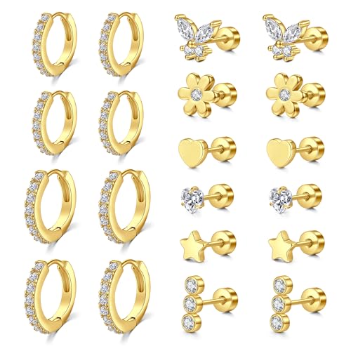 D.Bella Surgical Steel Earrings for Sensitive Ears Hypoallergenic 20G Tragus eEarrings Stud Hoop Earrings for Women Men Flat Back Earrings Cartilage Earrings Hoop Stud - Main Image