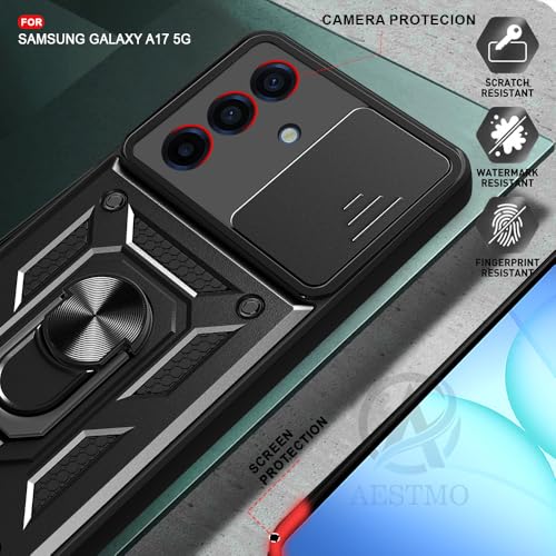 Image of AESTMO Tough Armor Compatible with Samsung Galaxy A17 5G / F17 5G / M17 Bumper Back Case Cover | Ring Holder & Sliding Camera Shield Cover | 360 Degree Protection Back Case Cover (Black)