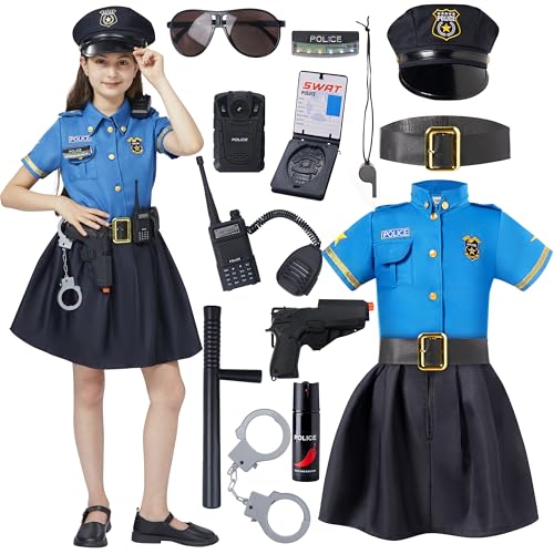 Disfraz de policía azul para niñas, talla grande