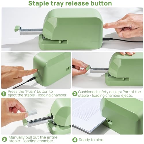 Electric Stapler for Desk Value Pack, 45 Sheet Capacity, Includes 1500 Staples & Staple Remover, No-Jam, Faster Stapling, AC Adapter Powered, Saga Green by SYLCXX - Used condition - Image 4