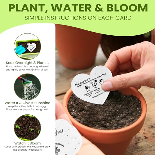 50 Plantable Seed Paper Hearts with Wildflower Seeds- A Thank You Card That Grows | A Memorable Gift Tag That Keeps Giving | 2.5in x 2in Thank You Note for Bridal Shower, Weddings, Holidays, and for Small Business Thank You Cards