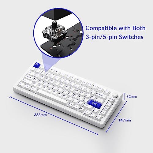 Image of Akko Mechanical Gaming Keyboard MOD 007B PC, 75% Layout Gasket Mounted White Wireless Keyboard Cherry Profile V3 Pro Piano Switch