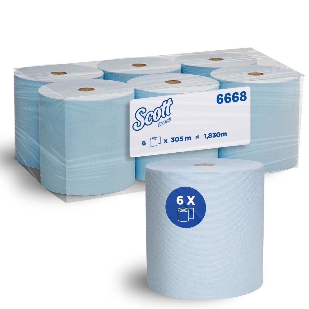 Ręczniki do rąk w rolce Scott 6668 — 6 x 304 m niebieskich, 1-warstwowych rolek