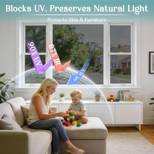 Image of Haton Window Tint for Home, One Way Film, Black Silver 17.5 inch x 157.4 inch