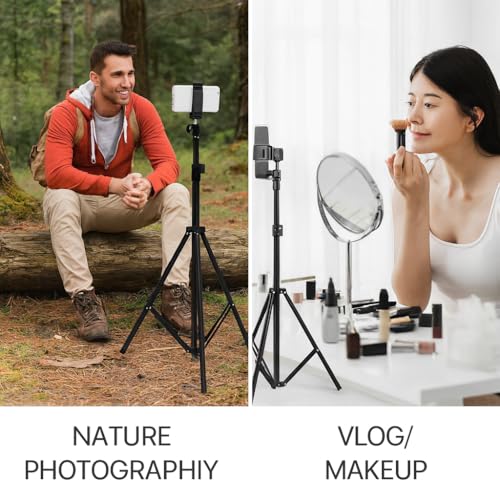 Image of 7 Feet Tripod Stand | Adjustable and Portable Design with Mobile Clip Holder Perfect for Photography, Videography & Live Streaming | Compatible with All Mobiles & Cameras (Black)