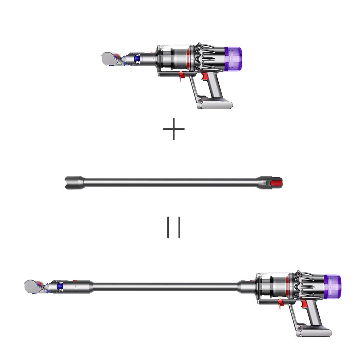 Tube Extension pour Dyson V12 Slim Aspirateur, Tube Rallonge Dégagement Rapide Baguette Extensible, 74cm - Noir