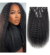 Alishow Kinky Straight Clip in Human Hair Extensions 14Inch 10PCS 120g Natural Black Kinky Straig...