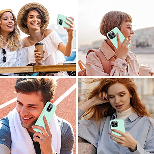Image of Elzzi Microfiber Candy Case Compatible for iPhone 14 Pro Max, Shockproof Slim Back Cover Liquid Silicone Case (Mint), Green