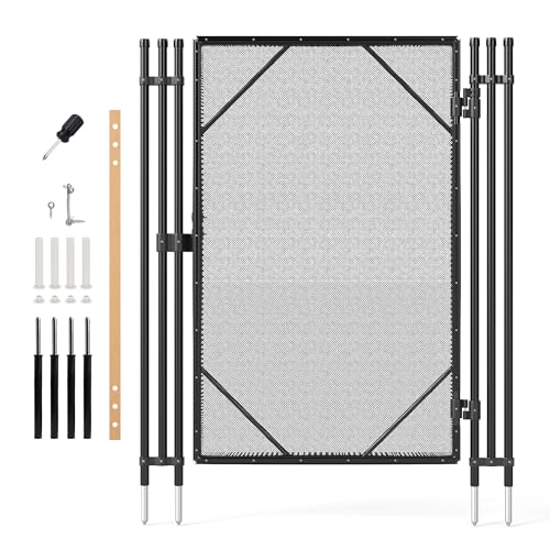 Real Relax Pool Fence Gate, 4×2.5 ft Pool Fence Door for Inground Pools with Lock, Welded Frame with 350GMS Teslin Mesh, Black