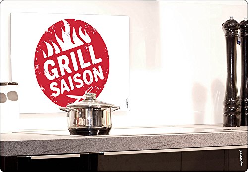 mySPOTTI moderner Spritzschutz Motiv Grillsaison Aluminium Küche grillen Herd Kochfeld Cover