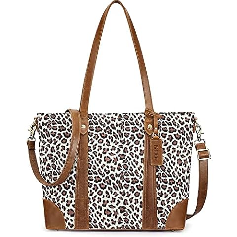 Kattee Vintage Leather Shoulder Tote Crossbody Bag Leopard Print Canvas Handbag Purse Cover