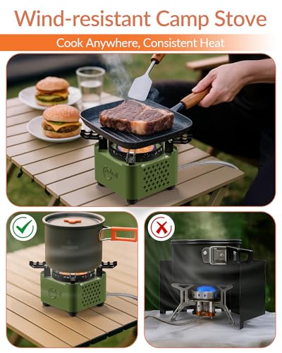 Indwell Camping Stove with Infrared Burner, Single Burner Propane Stove Ultra-Thin Design Adjustable Flame Control Wind-Resistant Portable Gas Cooker for Camping Hiking Outdoor Cooking - Image 4