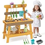 Costzon Mud Kitchen for Kids Outdoor, Montessori Pretend Playset w/Removable Faucet, Sink, Grill Rack, Gardening Accessories & Storage Shelves, Wooden Play Kitchen for Boys Girls Aged 3-8