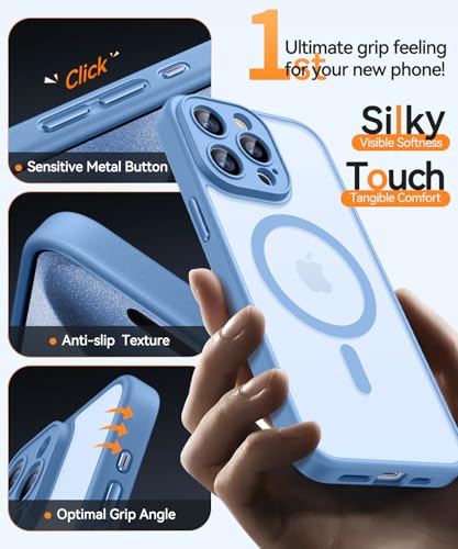 Image of CANSHN Magnetic Compatible with iPhone 15 Pro Case, Upgraded [Full Camera Protection] [Compatible with Magsafe] [Translucent Matte] Shockproof Protective Phone Case Cover 6.1 Inch - Light Blue