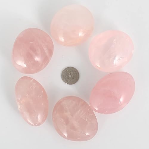 Miniatura 7 de Piedra de palma de cuarzo rosa, 2 piezas de piedra energética de bolsillo de cuarzo rosa, piedra de preocupación de cristal curativo suave