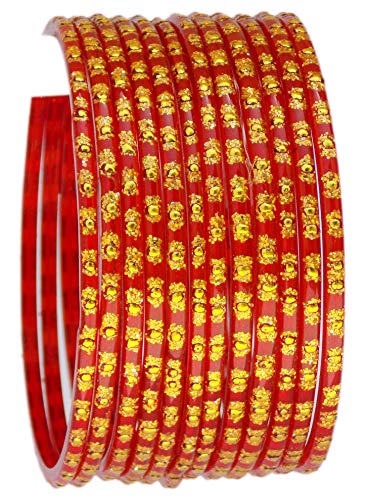 JD'Z COLLECTION Glass Bangles For Women & Girls Indian Traditional Jewelry Glass Bangles Set Set for Ethnic Daily Wear, Bridal Bangles for Indian Marriage (Set of 12 - 2.4) - Red