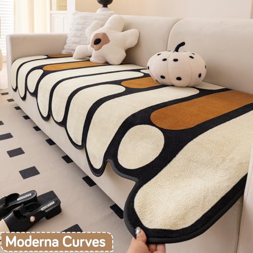 Image of HOKIPO 'Moderna Curves' All Season Sofa Cover Mat for 1 /2 /3 Seater & L Shape Sofa. Make Your Own Sofa Cover Set, Anti-Slip Mat Length 90(D) x 120(L) cm, Oyster Beige (AR-6123-BGE)