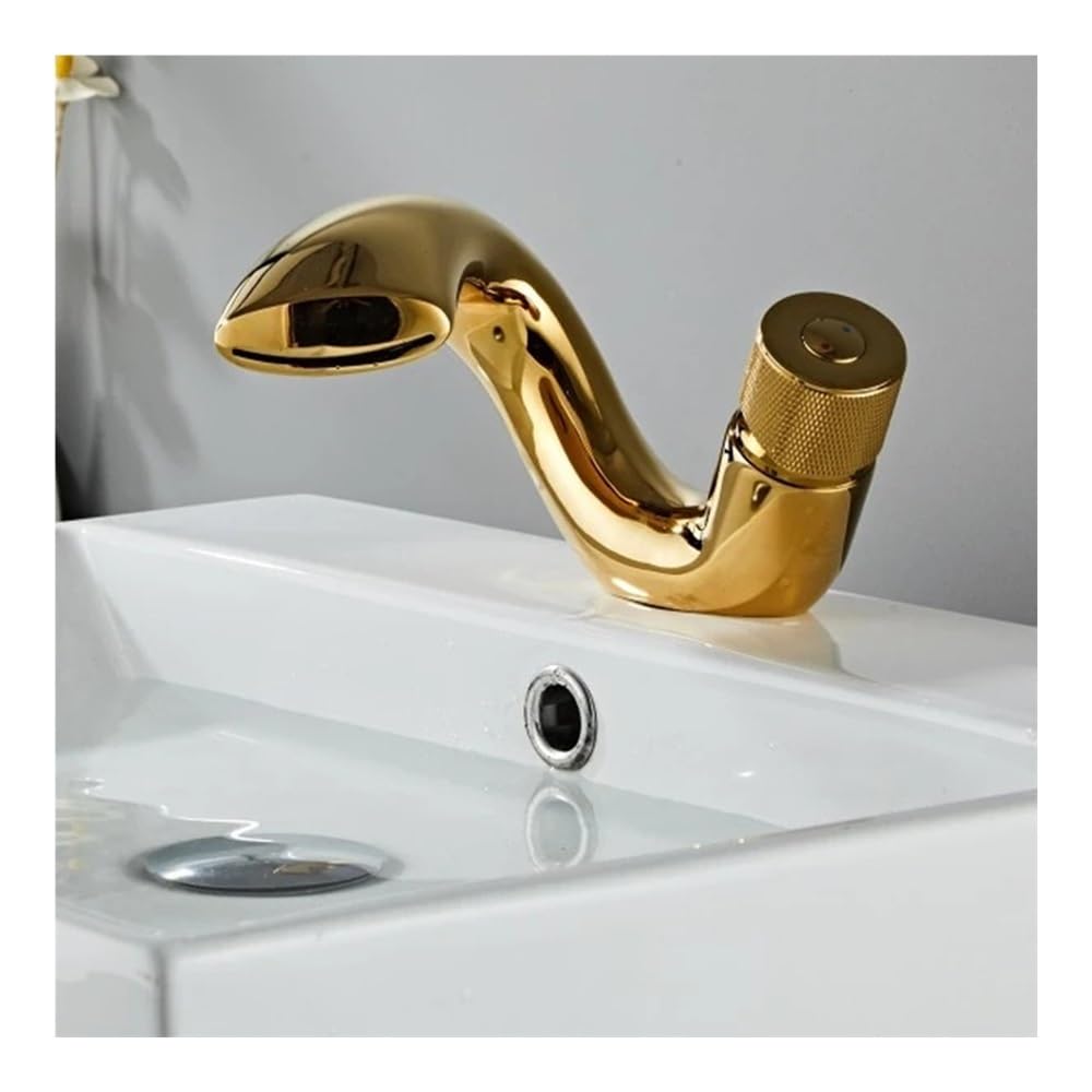 Blyqxs Gold Basin Faucets Modern Bathroom Mixer Tap Brass Washbasin Faucet Single Handle Single Hole For Bathroom Gly-125(Gold)