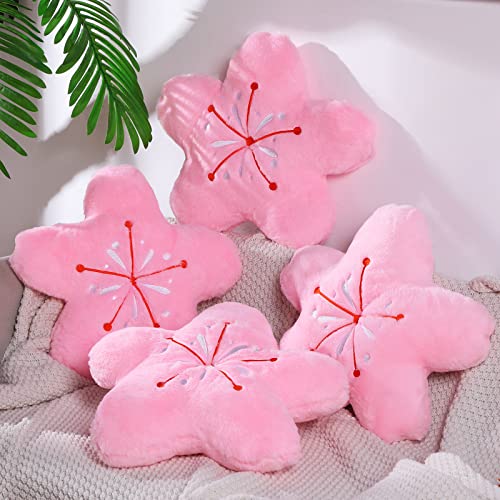 4 Pcs Cherry Blossom Pillow 15.7 X 15.7 Inch Kawaii Room Decor Cute Aesthetic Pillows Pink Flower Floor Pillow Faux Fur Plush Cushion Japanese Seating Pad Sakura Throw Pillow For Car Bed Sofa Couch #TOP17