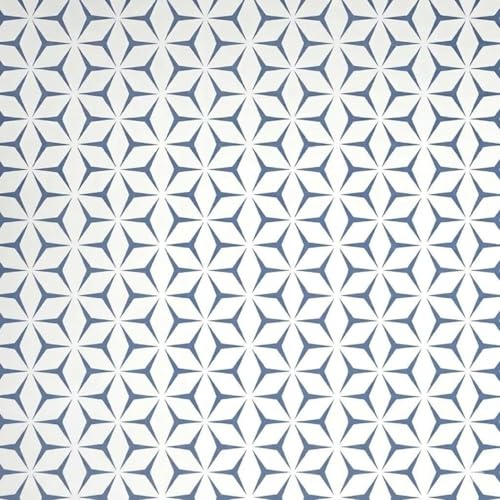 Image of KBR Blue & White Geometric Wallpaper (45 x 300 cm) - Minimal 3D Star Pattern Peel & Stick Self-Adhesive Waterproof Modern Wall Covering Roll for Living Room, Staircase, Kitchen & Cafe Decor