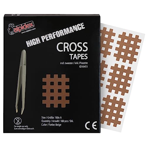 ALPIDEX Cross Tape 180 Pièces - Taille A Beige Cross Patch Taille Pincette Incluse Pansement à Grille Acupuncture Point Douloureux Crosstape