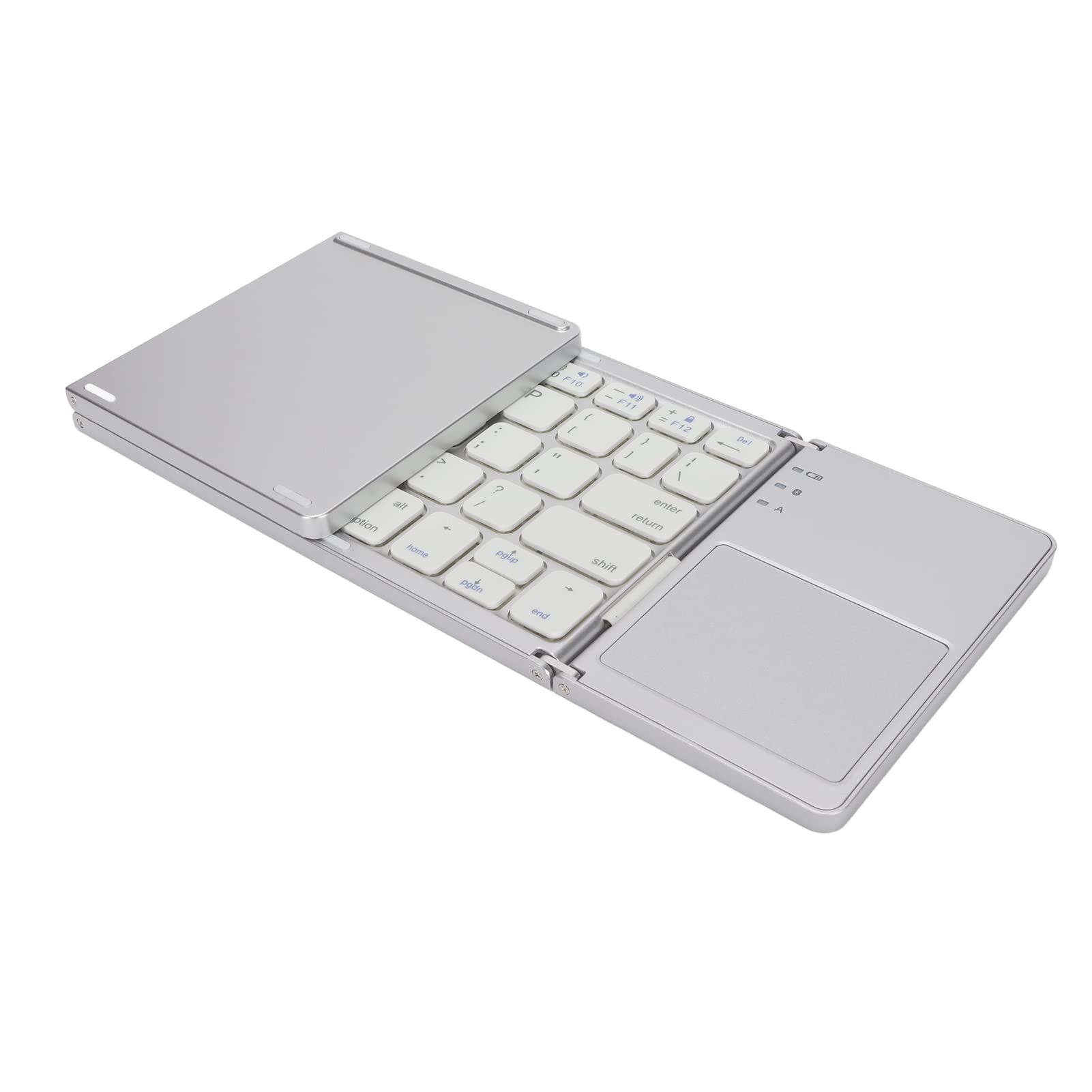 Teclado Bluetooth Plegable con Panel Táctil, Teclado Inalámbrico de 63 Teclas, Teclado Plegable de Bolsillo Delgado Recargable Por USB para Tabletas y Computadoras Portátiles(Blanco plateado)