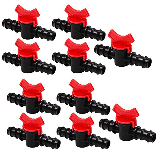 TIANTI 10 Stück Micro-Drip-System Absperrventil, Kunststoff Regulierventil, PVC-Kugelhahn mit Gewinde, für Patio Garden Agricultural Greenhouse Tropfbewässerung, Outdoor Gartenwasserventilsteuerung Cover