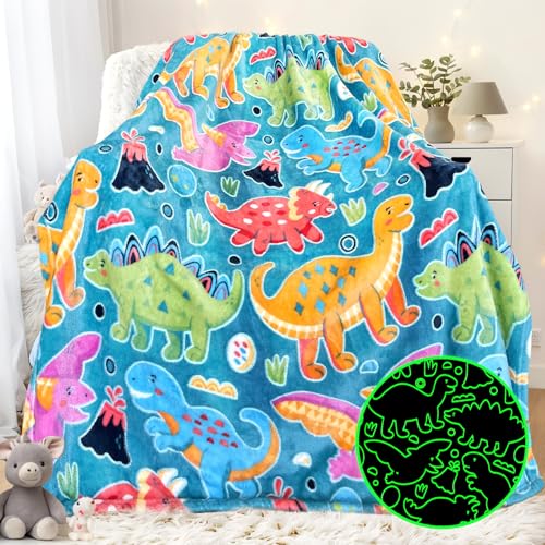 LMKLOP Glow in The Dark Dinosaur Blanket for Boys/Girls/Toddler/Baby Cute Funny Kids Throw Blanket for Birthday/Toys Dinosaur Gifts for Boy Age 3-12 40x 50
