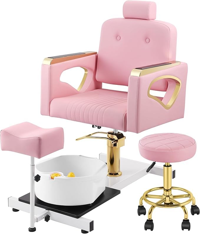 Hicomony Pink Spa Pedicure Chair No Plumbing for Nail Tech Rolling Pedicure Stool 360 Rotation Portable Pedicure Station Unit Beauty Spa Salon Unit Station Technician Supplies