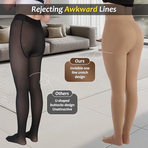 Image of Fleece Lined Tights Sheer Women,Fake Translucent Warm Pantyhose Leggings Sheer Thermal Tights for Women in Winter.