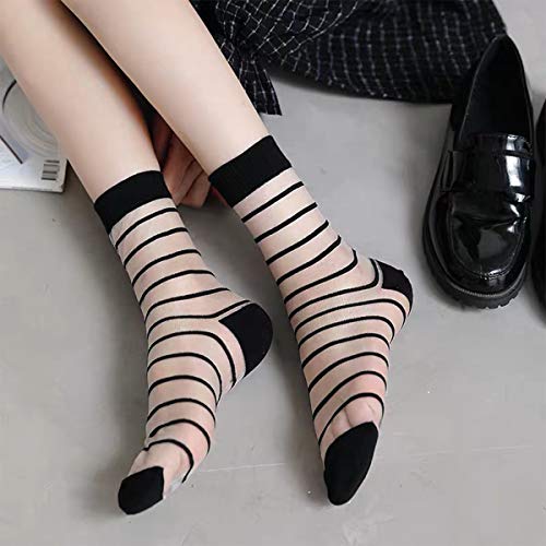 Image of DXYAKY Sheer Mesh Transparent Socks for Women Ultra-thin Lace Fishnet See Through Ankle Novelty Casual Floral Socks
