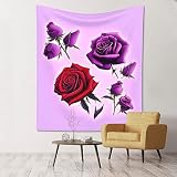 WZYCWB Wandteppich, 152,4 x 129,5 cm, Innendekoration, Stranddecke, Picknickdecke, Veranda-Wandteppich, rote & violette Rosen