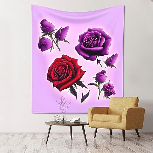 WZYCWB Wandteppich, 152,4 x 129,5 cm, Innendekoration, Stranddecke, Picknickdecke, Veranda-Wandteppich, rote & violette Rosen