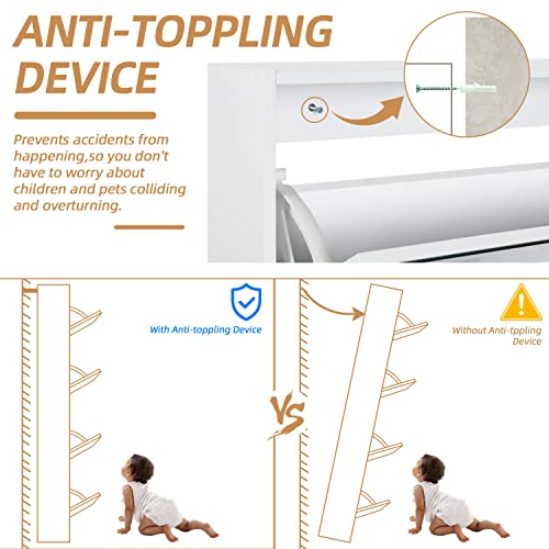 Shoe Storage Cabinet For Entryway Slim, White Wood Shoe Rack Organizer With 4 Flip Mirror Drawers, Freestanding Modern Narrow Shoes Storage Cabinet, Apartment, Living Room #TOP6