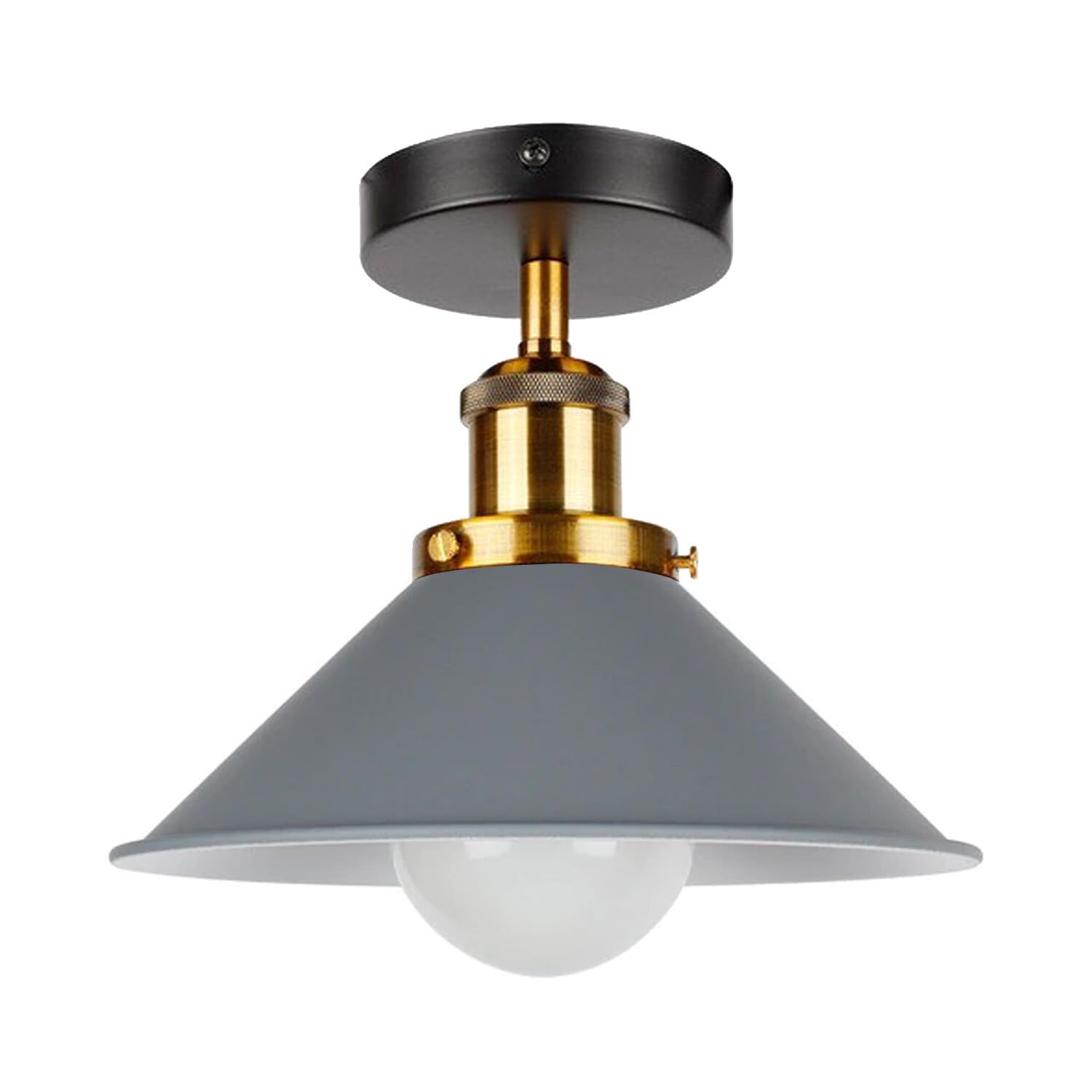 LEDSone Industrial-semi Flush Mount Ceiling Lighting LED Pendant Light Lamp-Chandelier Metal 22cm Cone Lampshade for Hall Living Room Lounge (Grey) — image 1